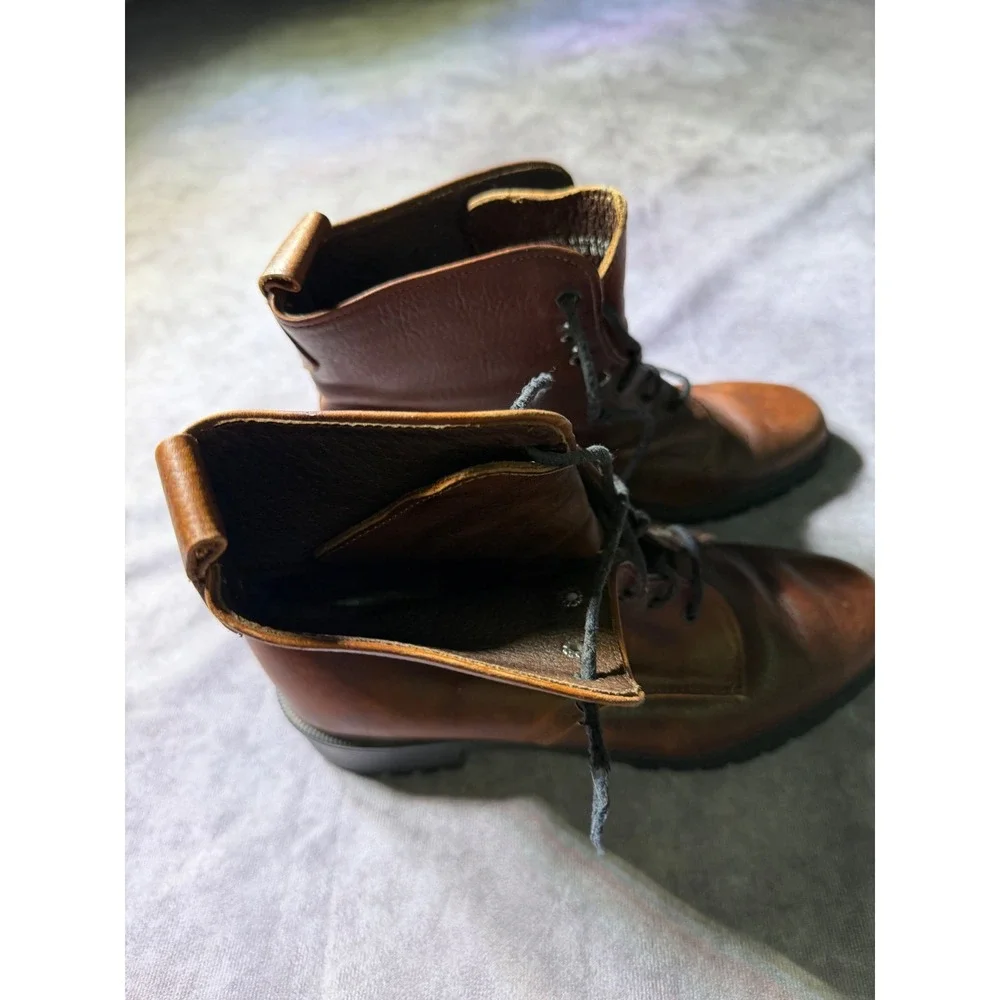 Eddie Bauer Vintage Brown Leather Lace Up Combat Boots Mens 8M Made in USA Lug